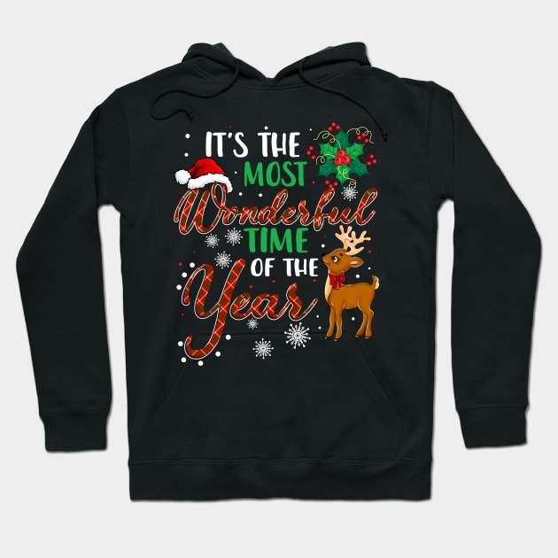 it's the most wonder time of the year Christmas Santa hat reindeer shirt - Christmas family matching shirt gift Hoodie by TeesCircle